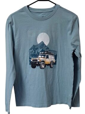GAP Kids Long Sleeve Graphic Tee XXL 14/16 Blue Mountain Car Shirt